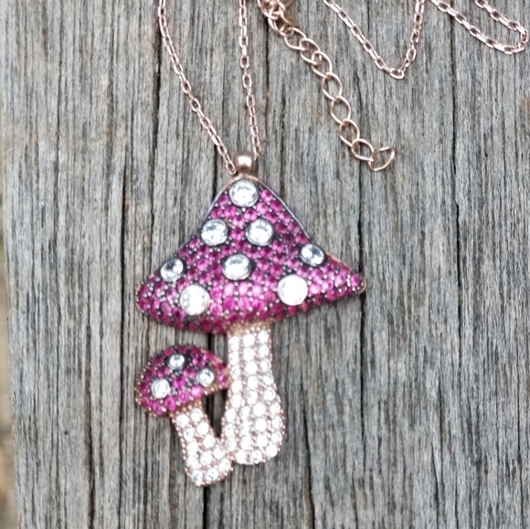 Rose gold rubies & white Topaz mushrooms 17" - Picture 2 of 6